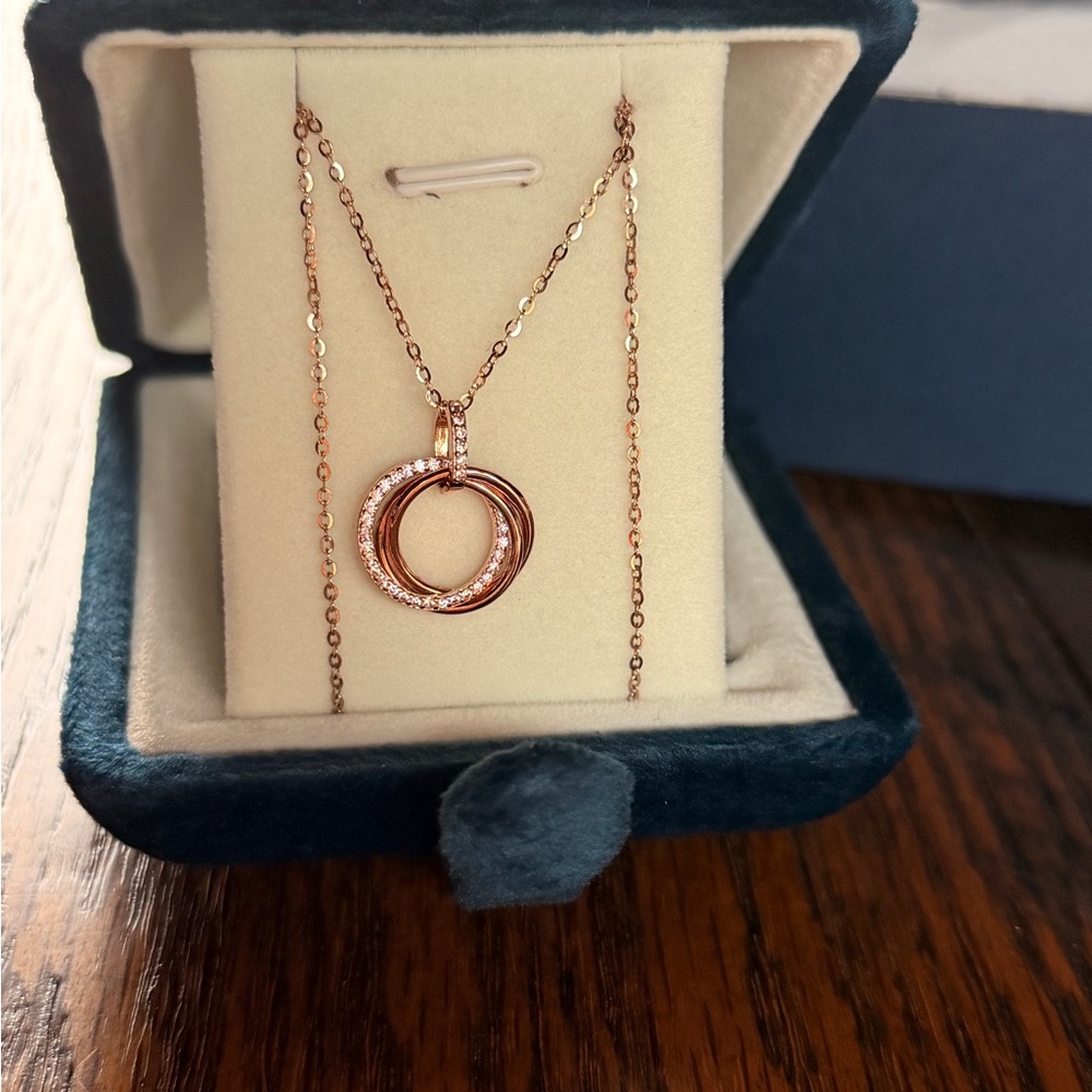 Rose Gold Necklace Sterling Silver S925 17” Gift Set Jewelry-Freesia Gems New